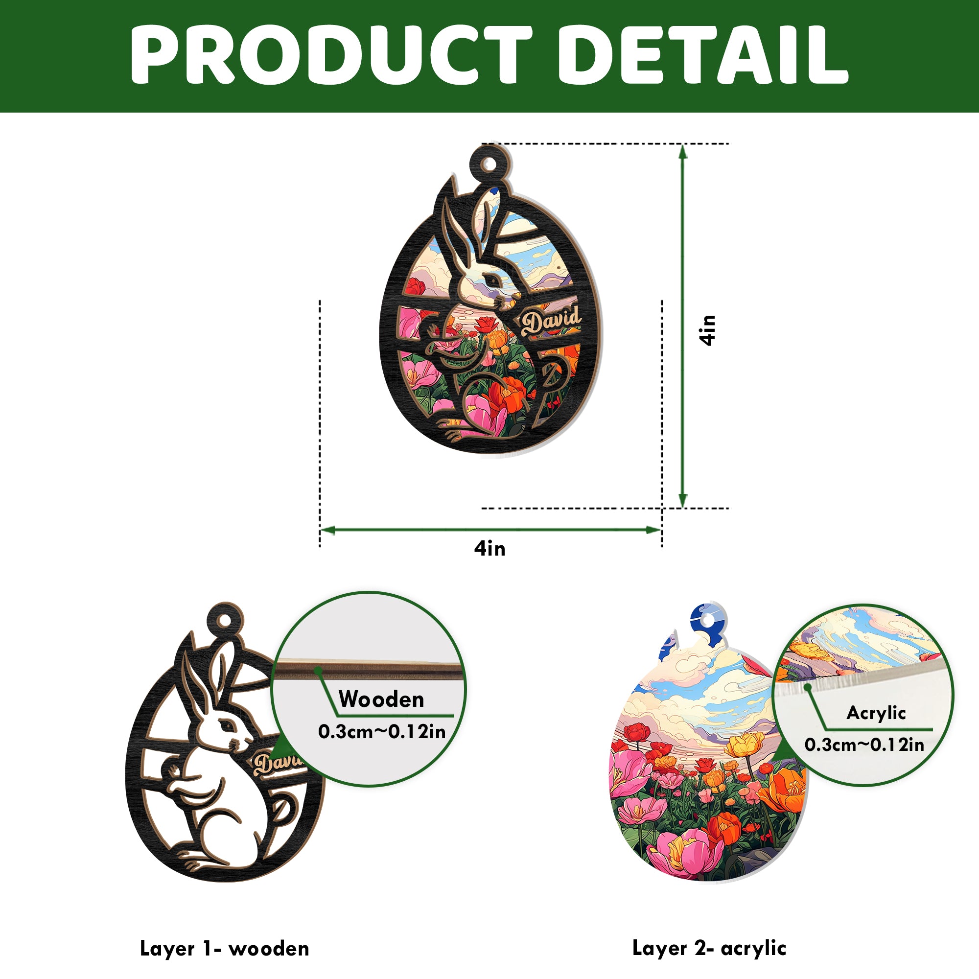 Personalized Eastear Rabbit Suncatcher Ornament, Gift For Eastear Egg Rabbit Suncatcher, Eastear Egg Gift For Family, Window Wall Hanging Home Decor, Car Hanging Interior Rearview - Image 7