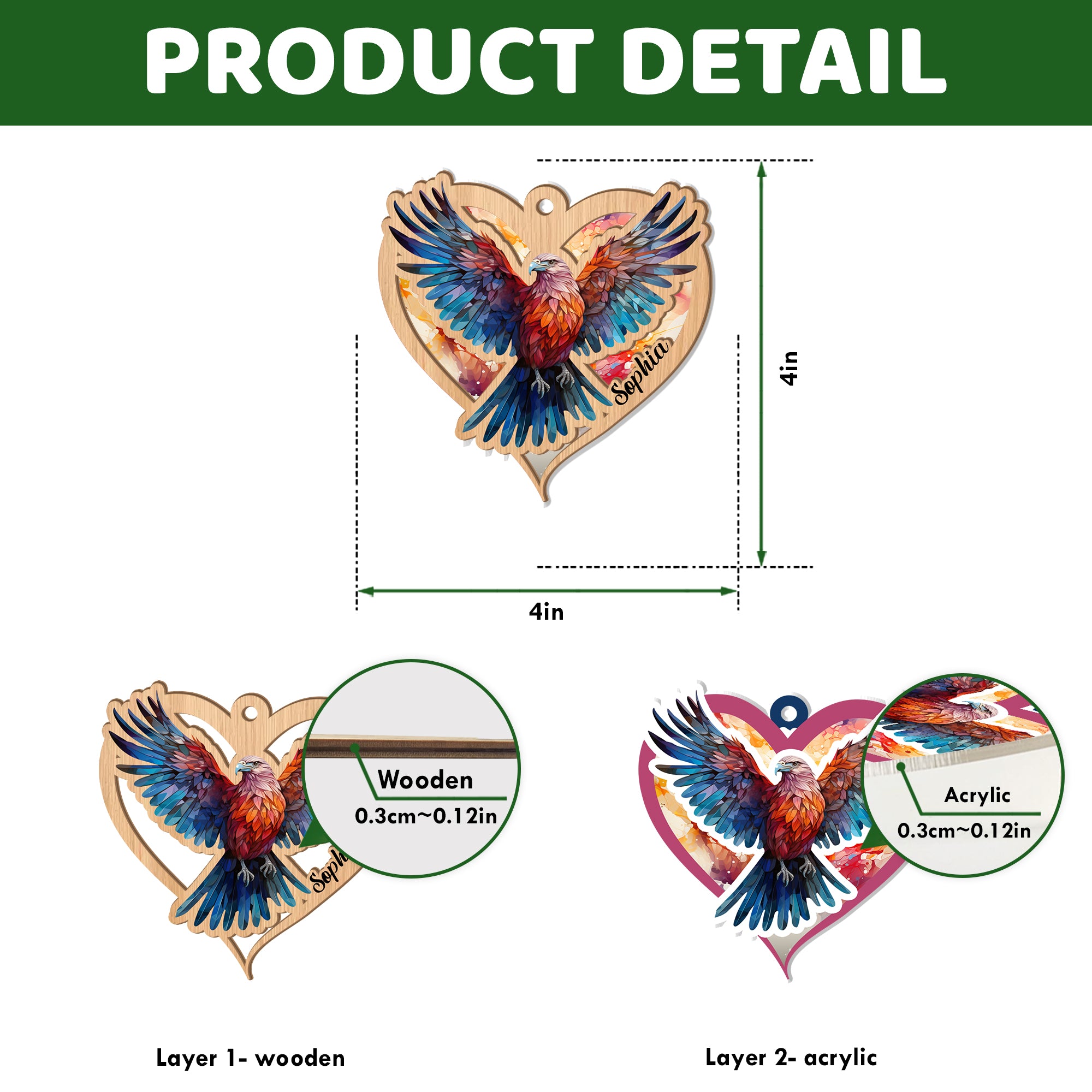 Personalized Eagles Suncatcher Ornament, Eagles Lover Gift Suncatcher, Wild Animals Lover Gift, Window Wall Hanging Home Decor, Car Accessories - Image 7