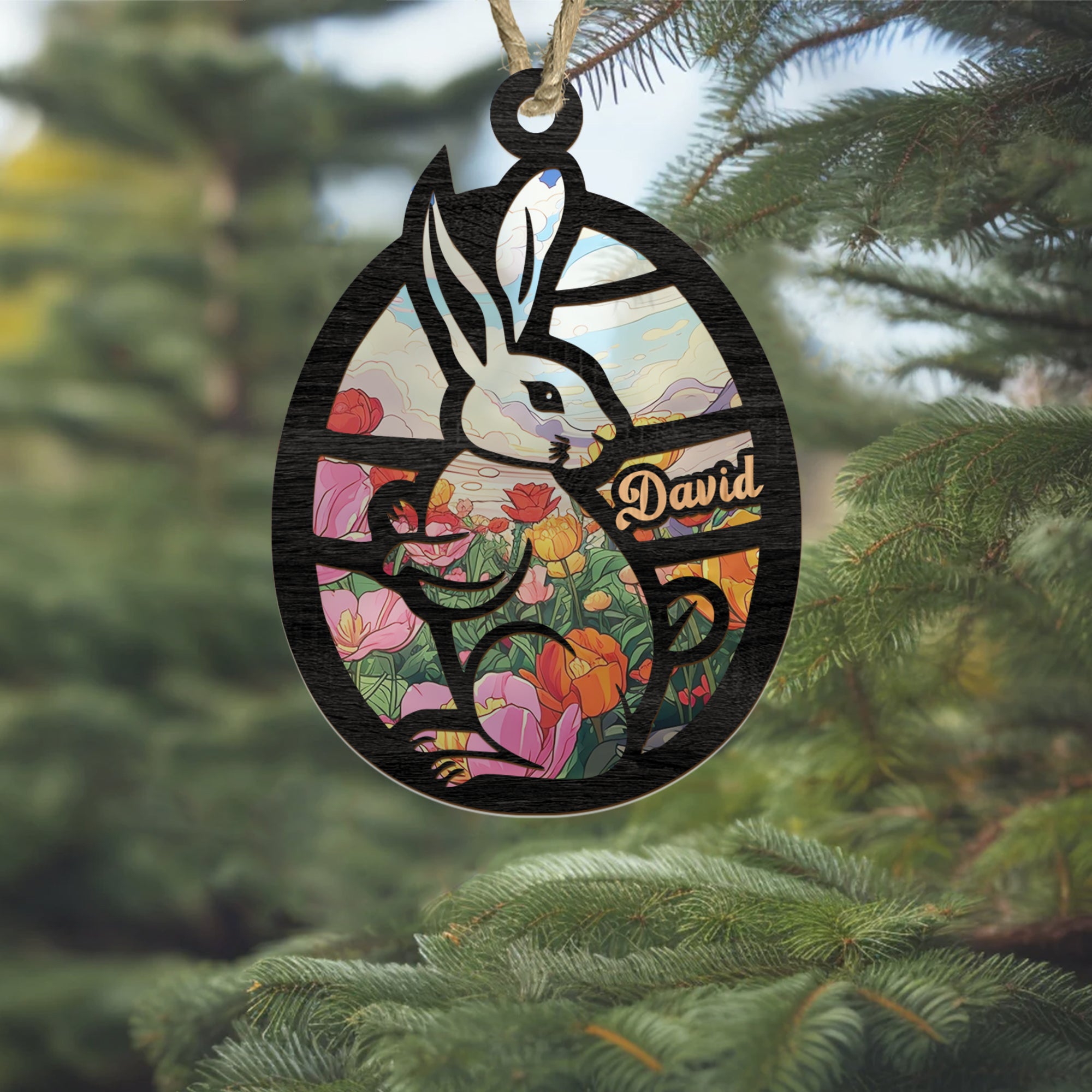 Personalized Eastear Rabbit Suncatcher Ornament, Gift For Eastear Egg Rabbit Suncatcher, Eastear Egg Gift For Family, Window Wall Hanging Home Decor, Car Hanging Interior Rearview - Image 3