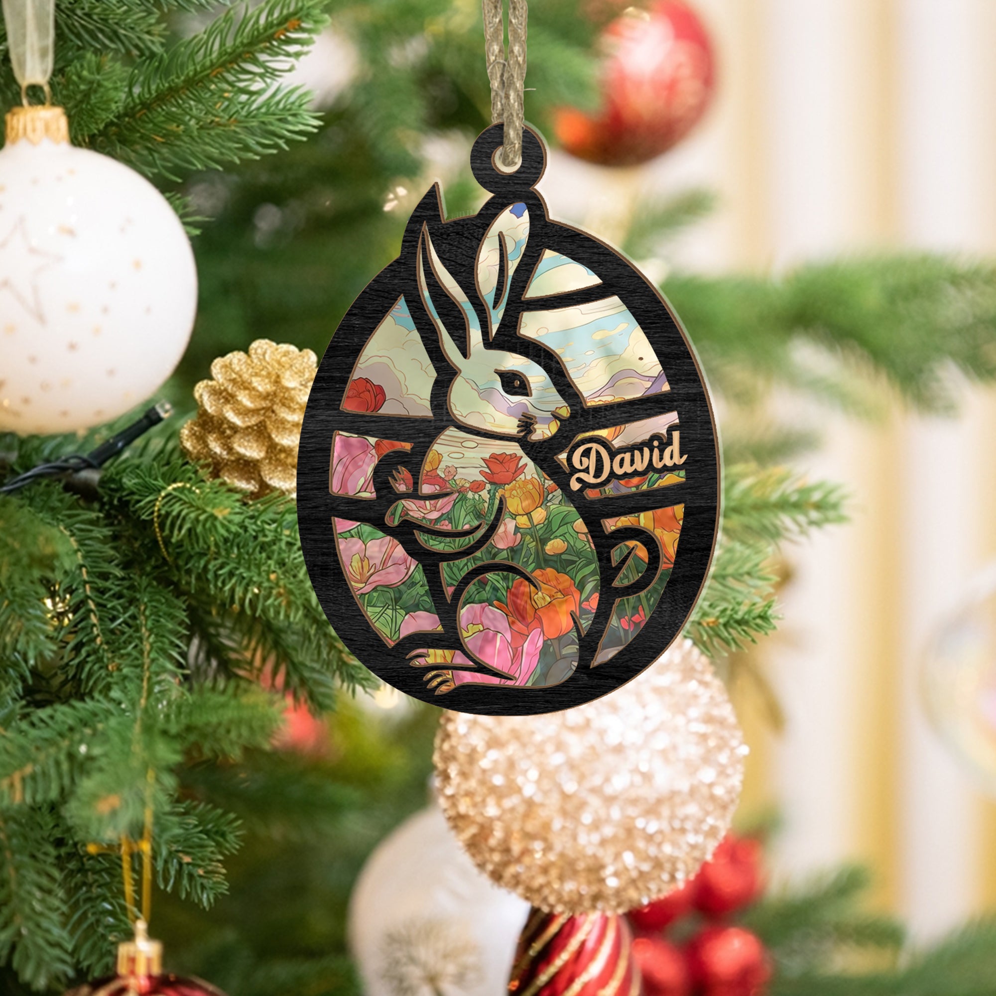 Personalized Eastear Rabbit Suncatcher Ornament, Gift For Eastear Egg Rabbit Suncatcher, Eastear Egg Gift For Family, Window Wall Hanging Home Decor, Car Hanging Interior Rearview