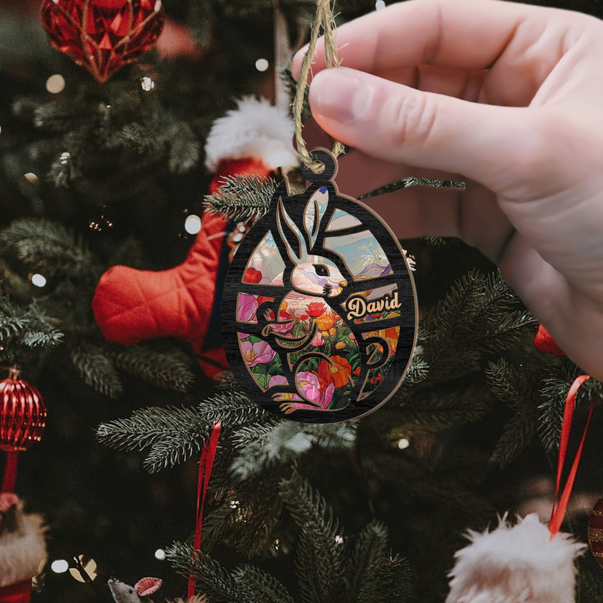 Personalized Eastear Rabbit Suncatcher Ornament, Gift For Eastear Egg Rabbit Suncatcher, Eastear Egg Gift For Family, Window Wall Hanging Home Decor, Car Hanging Interior Rearview - Image 5