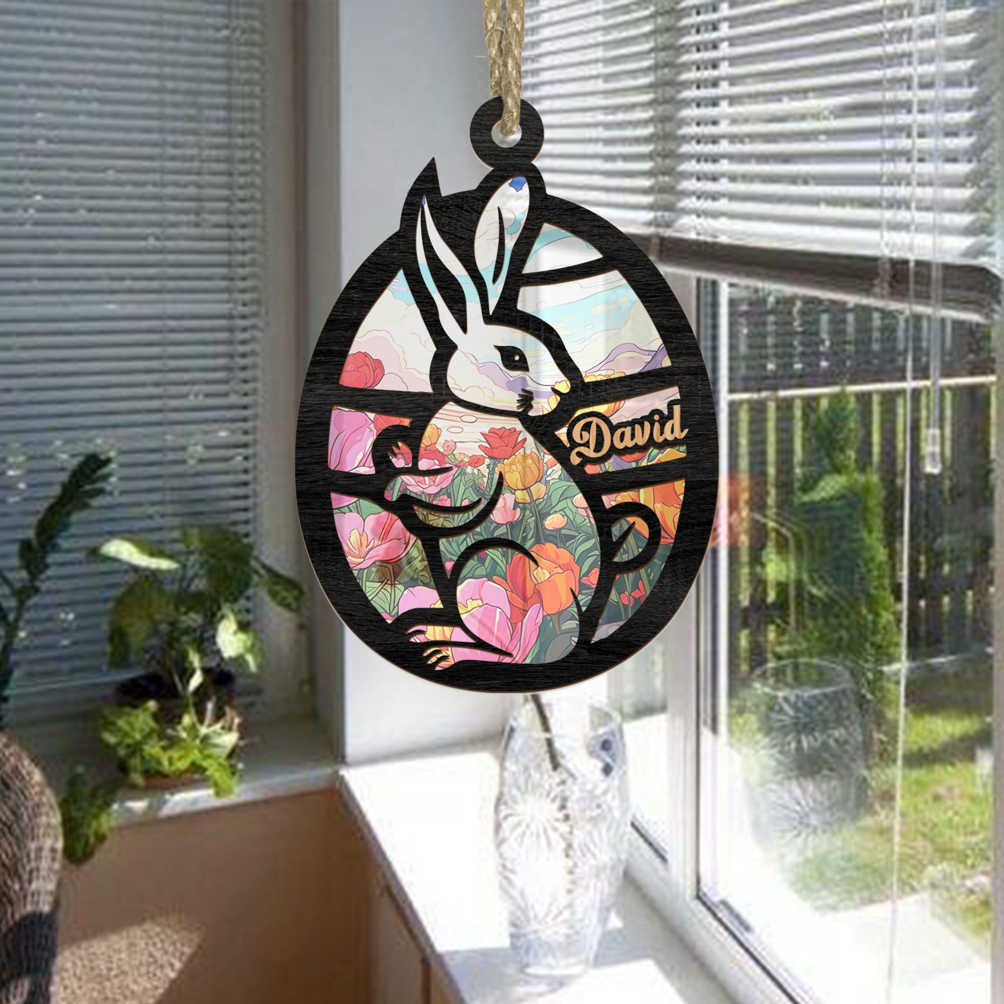 Personalized Eastear Rabbit Suncatcher Ornament, Gift For Eastear Egg Rabbit Suncatcher, Eastear Egg Gift For Family, Window Wall Hanging Home Decor, Car Hanging Interior Rearview - Image 4