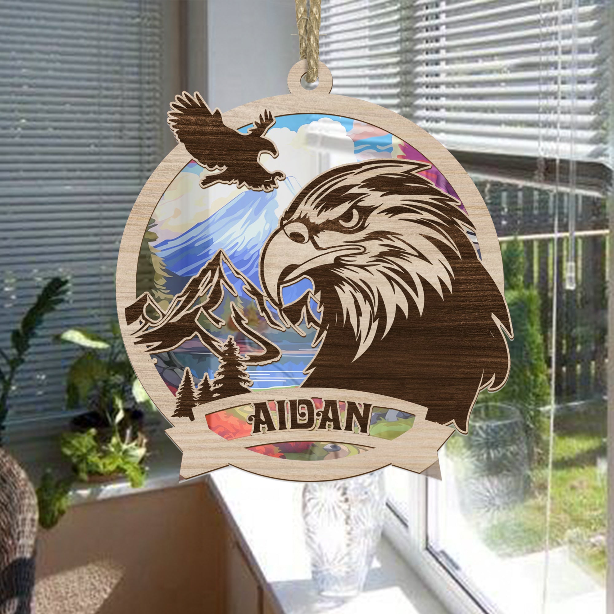 Personalized Eagle Suncatcher Ornament, Gift For Eagle Lovers Suncatcher, Couple Gift, Window Wall Hanging Home Decor, Car Hanging Interior Rearview - Image 4